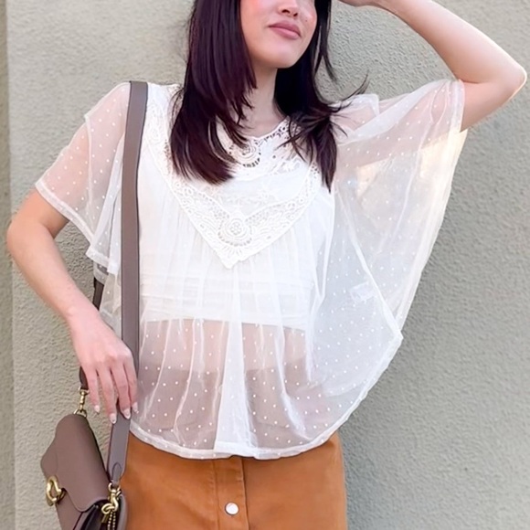 Must Have Tops - Sheer Boho Flowy Flutter Sleeve Crop Top